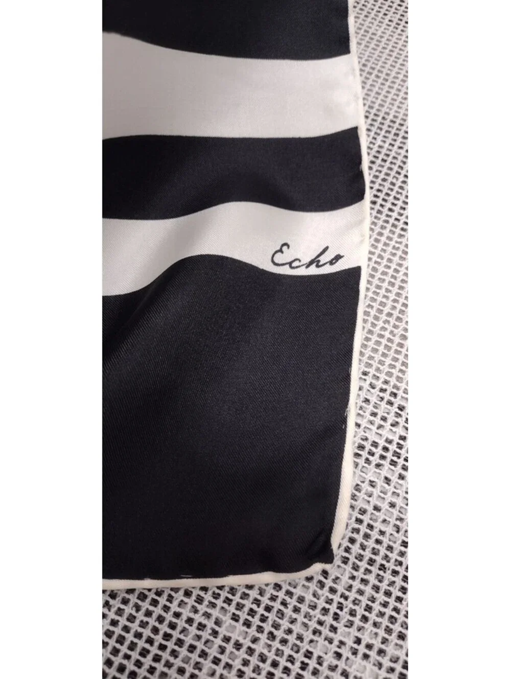 Vintage 1960s Echo Silk Scarf Mod Black & White Stripes MID CENTURY MOD UNISEX